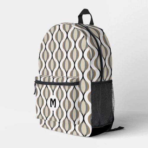 Chic Black Beige Gray Midcentury Waves Pattern Printed Backpack