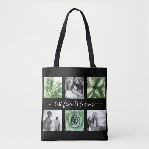 Chic black best friends forever 6 photo collage tote bag
