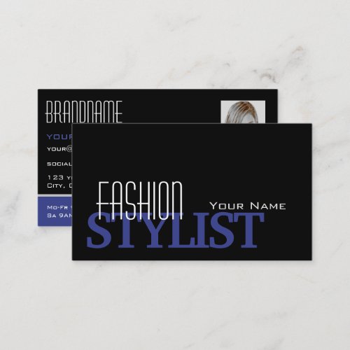 Chic Black Blue and White with Photo Professional Business Card