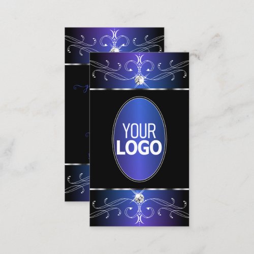 Chic Black Blue Purple Ornate Ornaments with Logo Business Card