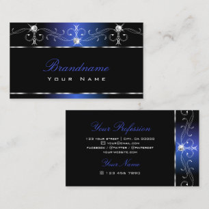 Chic Black Blue Squiggles Ornaments Sparkle Jewels Business Card