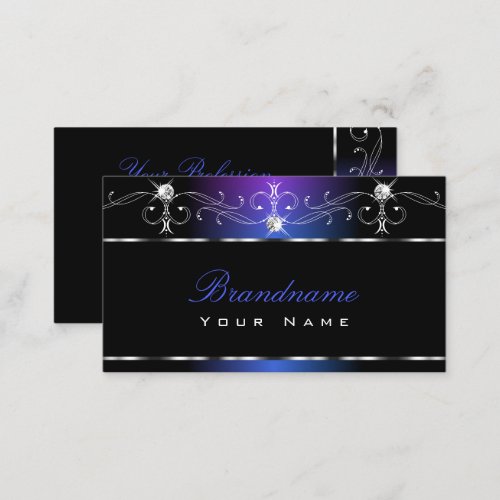 Chic Black Blue Squiggles Ornaments Sparkle Jewels Business Card