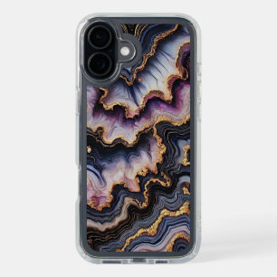 Chic Black Blue Violet Purple Gold Marble Pattern iPhone 16 Plus Case