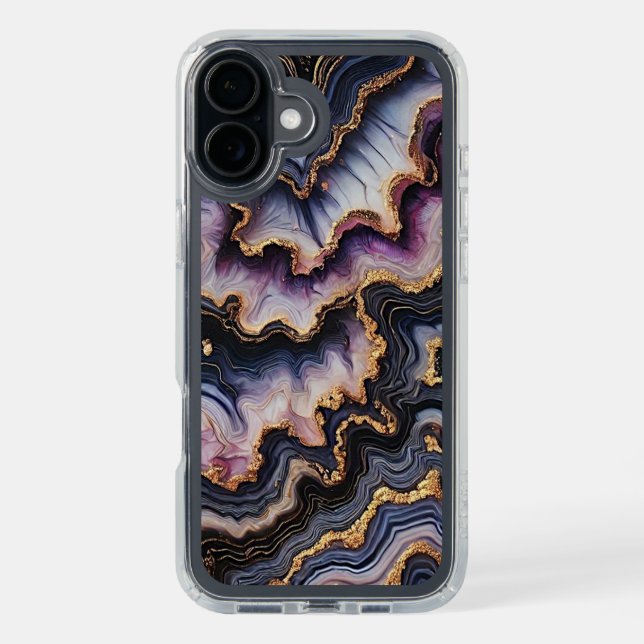 Chic Black Blue Violet Purple Gold Marble Pattern Speck iPhone Case (Front (Black))