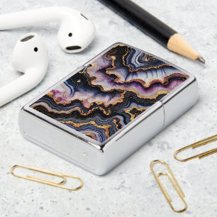 Chic Black Blue Violet Purple Gold Marble Pattern Zippo Lighter