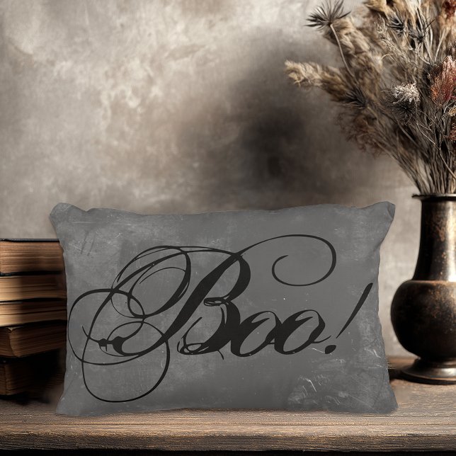 Chic Black Boo Halloween Accent Pillow (Elegant Script Boo Halloween Throw Pillow)