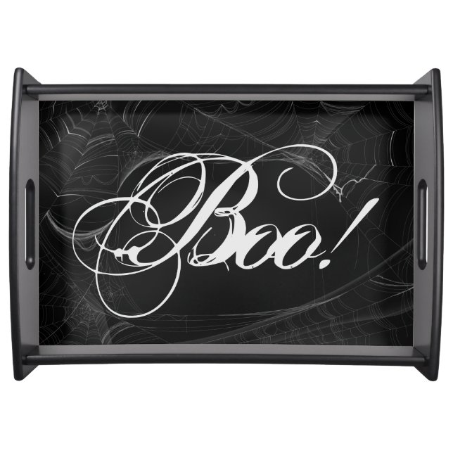 Chic Black Boo Halloween Serving Tray (Front)