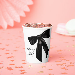 Chic Black Bow 30th Birthday Paper Cups