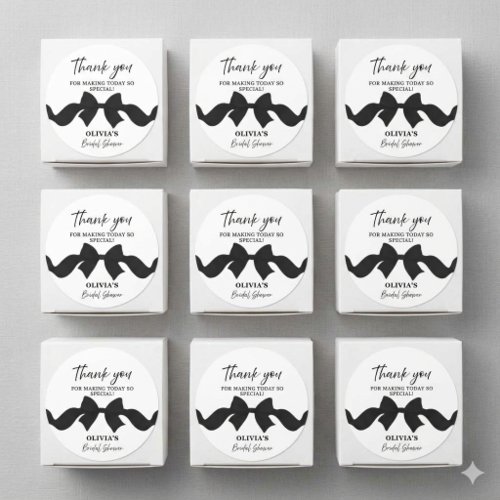 Chic Black Bow Bridal Shower Thank You Favor Classic Round Sticker