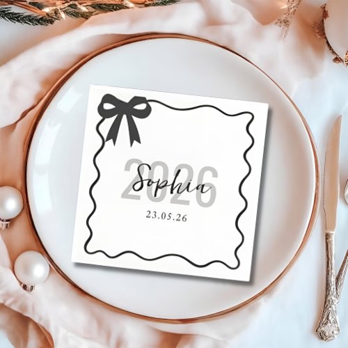 Chic Black Bow Class of 2026 Graduation Napkins