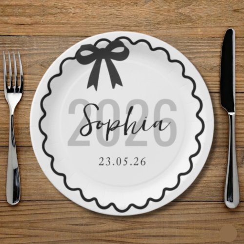 Chic Black Bow Class of 2026 Graduation Plates