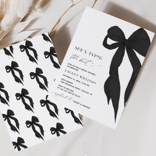 Chic Black Bow Shes Tying the Knot Bridal Shower Invitation