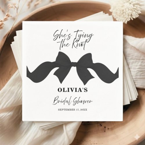 Chic Black Bow She's Tying the Knot Bridal Shower Napkins