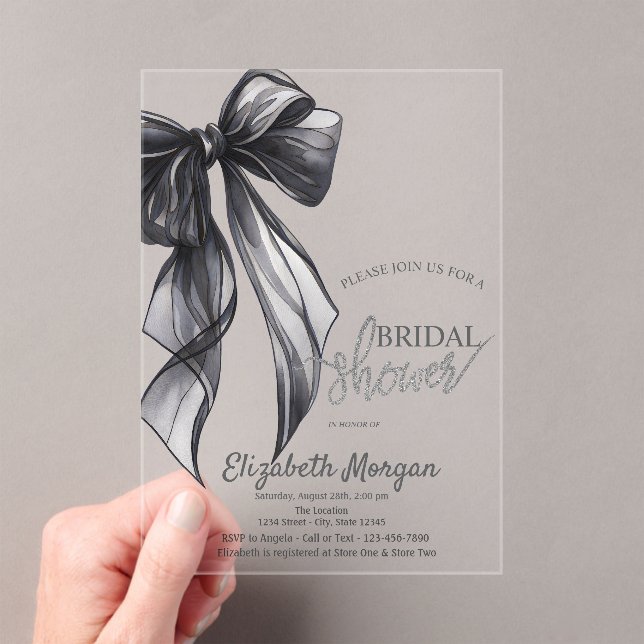 Chic Black Bow Striped Bridal Shower Invitation (Insitu (Handheld))