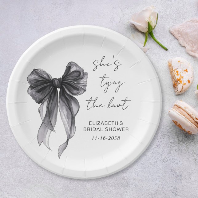 Chic Black Bow Watercolor Bridal Shower Paper Plates (Creator Uploaded)