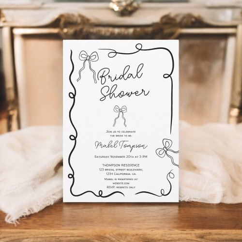 Chic black bows ribbon illustrations Bridal shower Invitation