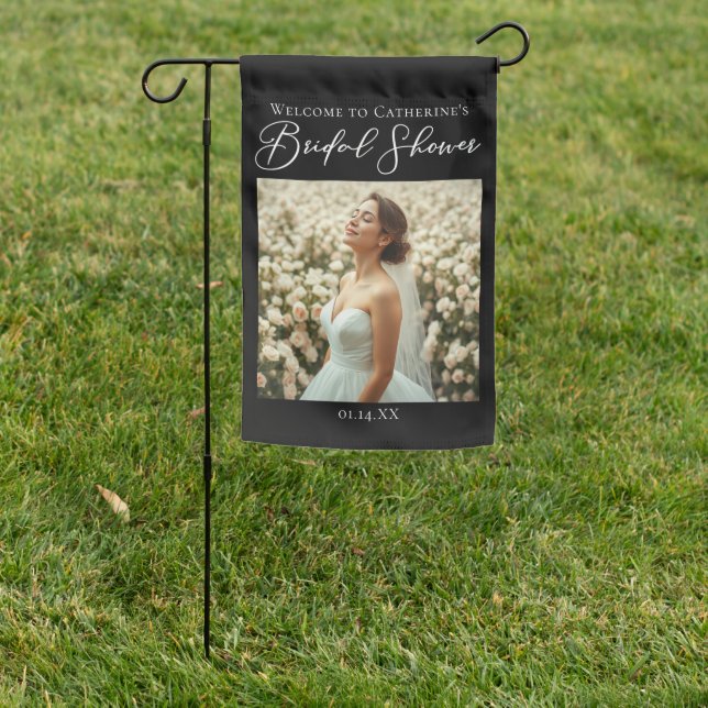 Chic Black Bridal Shower Personalized Photo Garden Flag (In SItu)