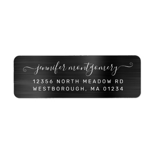 Chic Black Brushed Metal Return Address Label