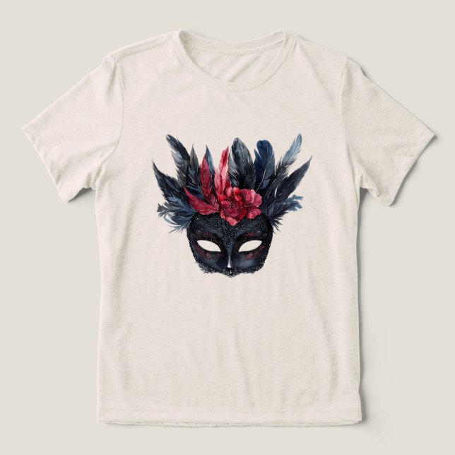 Chic Black Burgundy Red Floral Mask Tri-Blend Shirt (Design Front)