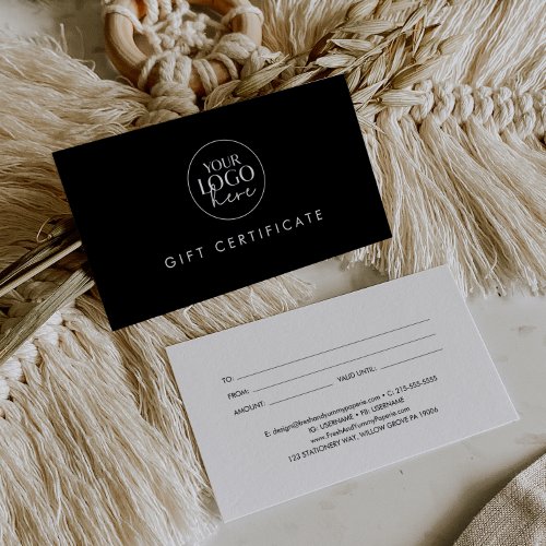 Chic Black Business Logo Gift Certificate