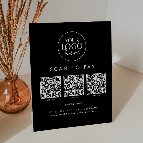 Chic Black Business Logo QR Code Scan To Pay Pedestal Sign