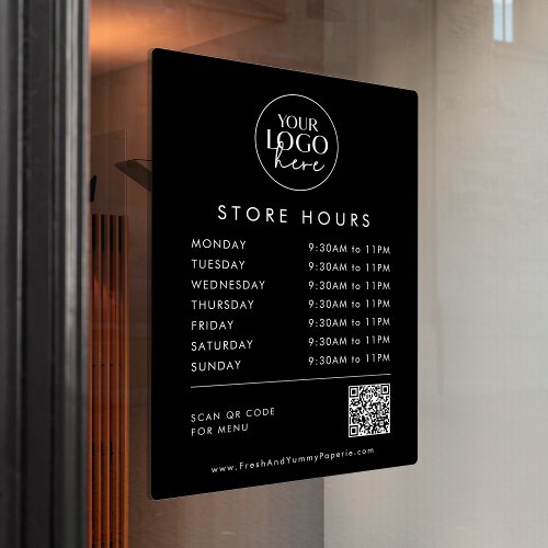 Chic Black Business Logo QR Code Store Hours Window Cling