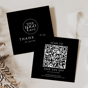 Chic Black Business Logo QR Code Thank You Discount Card