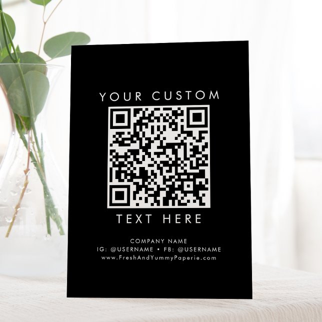 Chic Black Business or Wedding Custom QR Code Pedestal Sign (Creator Uploaded)
