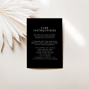 Chic Black Business Product Care Instructions Enclosure Card