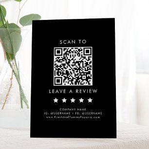 Chic Black Business QR Code Leave A Review Pedestal Sign