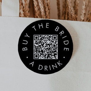 Chic Black Buy The Bride A Drink QR Code Button