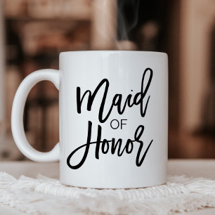 Chic Black Calligraphy Maid of Honor Two-Tone Coffee Mug
