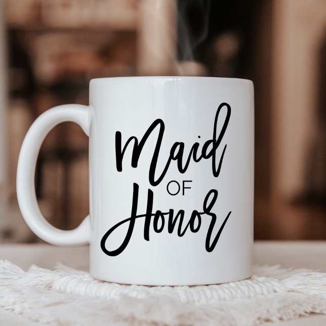 Chic Black Calligraphy Maid of Honor Two-Tone Coffee Mug (Creator Uploaded)