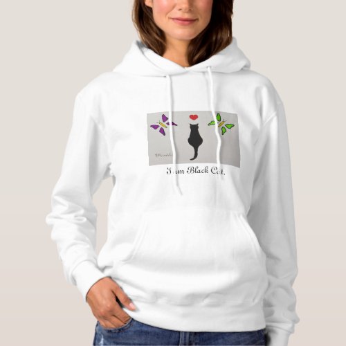 Chic Black Cat Red heart picture and butterflies Hoodie