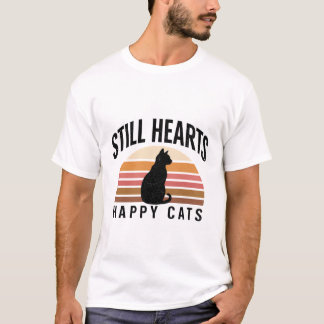 Chic Black Cat Silhouette Paw Print Design T-Shirt