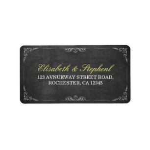 Chic Black Chalkboard Floral Wedding Address Label