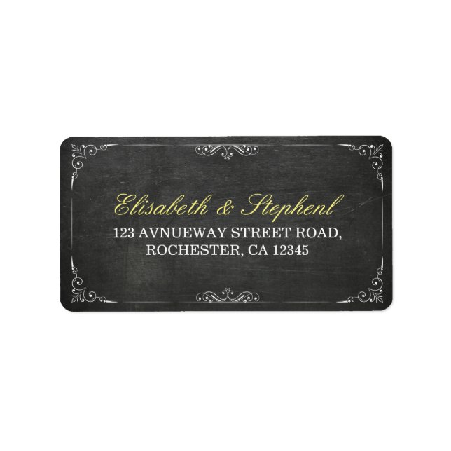 Chic Black Chalkboard Floral Wedding Address Label (Front)