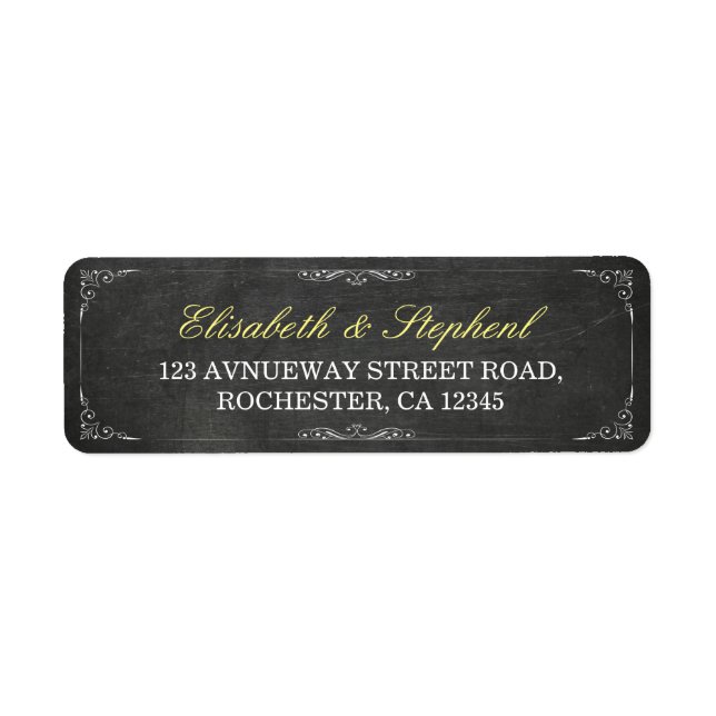 Chic Black Chalkboard Floral Wedding Address Label (Front)