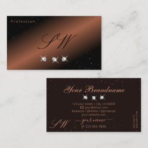 Chic Black Coffee Brown Sparkle Diamonds Monogram Business Card
