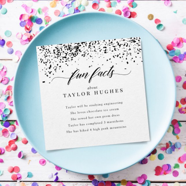 Chic Black Confetti Graduation Party Fun Facts Napkins (Creator Uploaded)