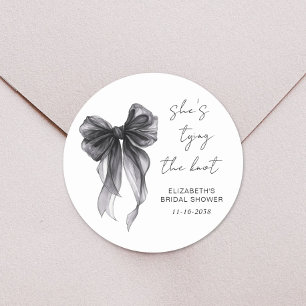 Chic Black Coquette Bow Watercolor Bridal Shower Classic Round Sticker
