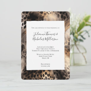 Chic Black Cream Leopard Animal Wedding Invitation