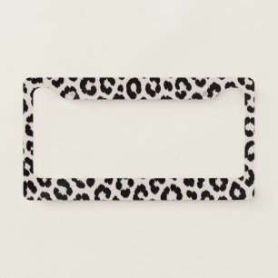 Chic Black & Cream Leopard Print Seamless Pattern License Plate Frame