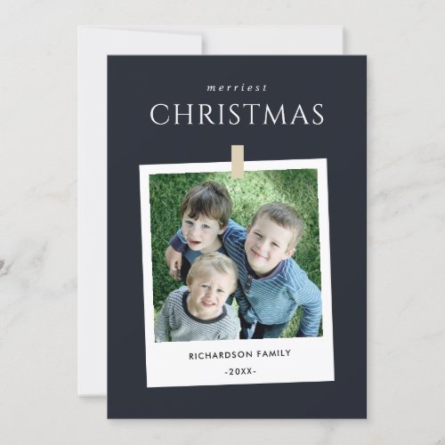 CHIC BLACK CUSTOM FAMILY PHOTO MERRIEST CHRISTMAS HOLIDAY CARD