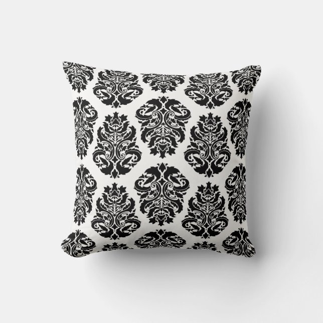 Chic Black Damask Throw Pillow (Front)