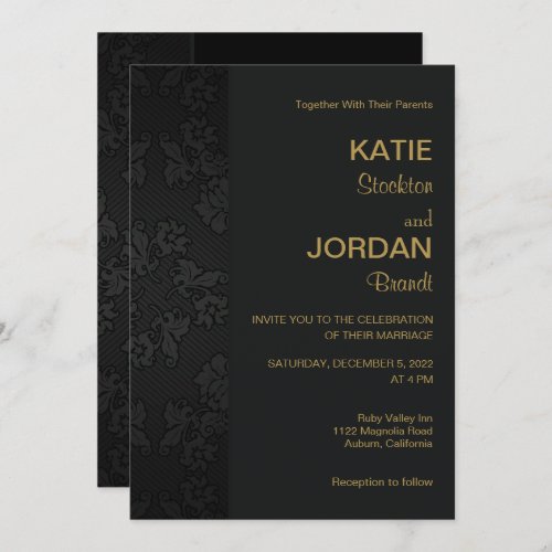 Chic Black Damask Wedding Invitation