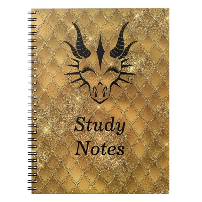 Chic Black Dragon Head & Gold Dragon Scales Notebook (Front)