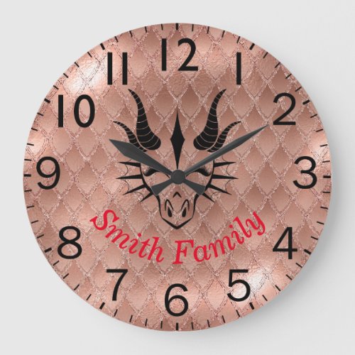 Chic Black Dragon Head  Pink Dragon Scales Large Clock