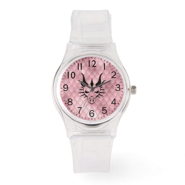 Chic Black Dragon Head & Pink Dragon Scales Watch (Front)