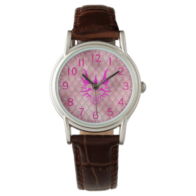 Chic Black Dragon Head & Pink Dragon Scales Watch (Front)